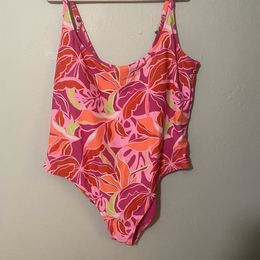 Old Navy Pink and Orange Leaf Pattern Swimsuit